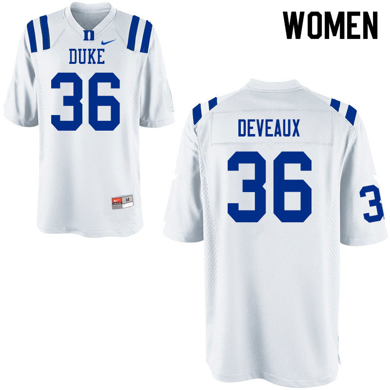 Women #36 Elijah Deveaux Duke Blue Devils College Football Jerseys Sale-White - Click Image to Close